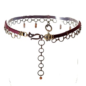 Image of Brown Leather and Brass Choker with Topaz Crystal and Brass Swirl