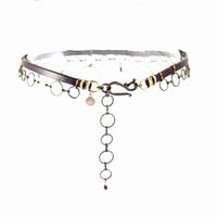 Image 3 of Brown Leather and Brass Choker with Amethyst Crystal on Brass Ring