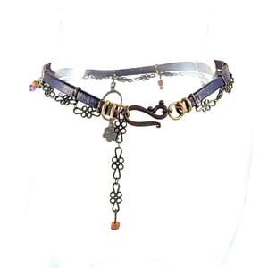 Image of Purple Leather and Brass Choker with Amethyst Crystal on Brass Ring