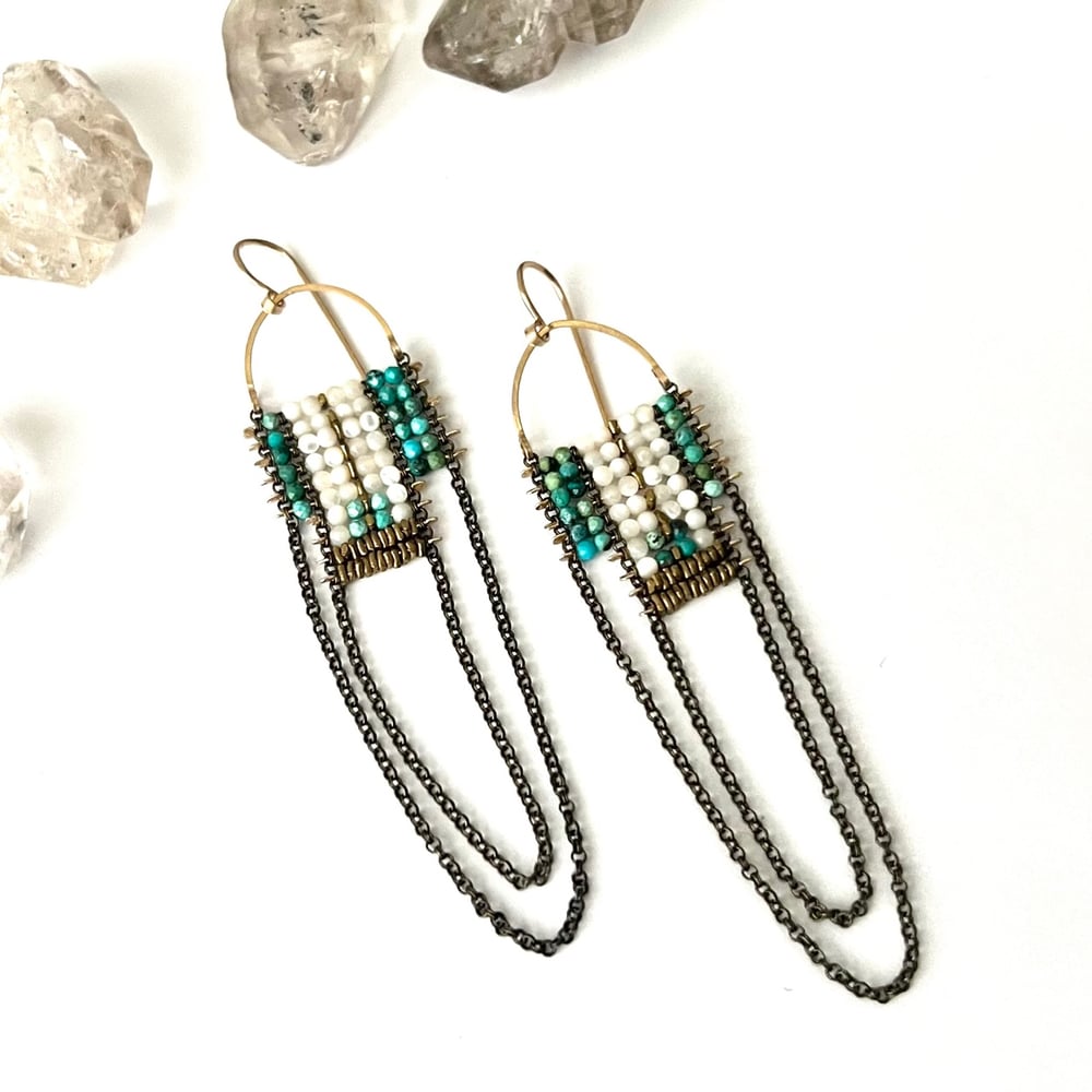 Image of Mother of Pearl and Turquoise Drape Earrings SALE