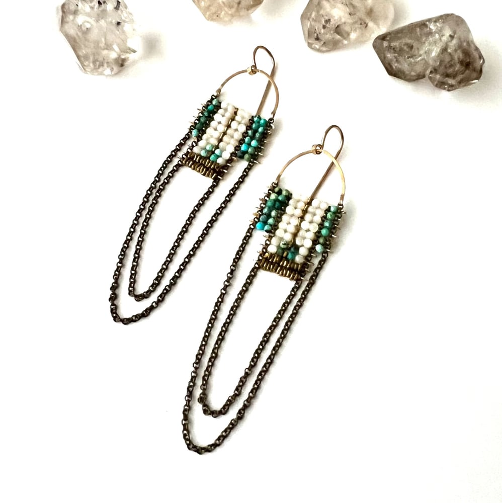 Image of Mother of Pearl and Turquoise Drape Earrings SALE