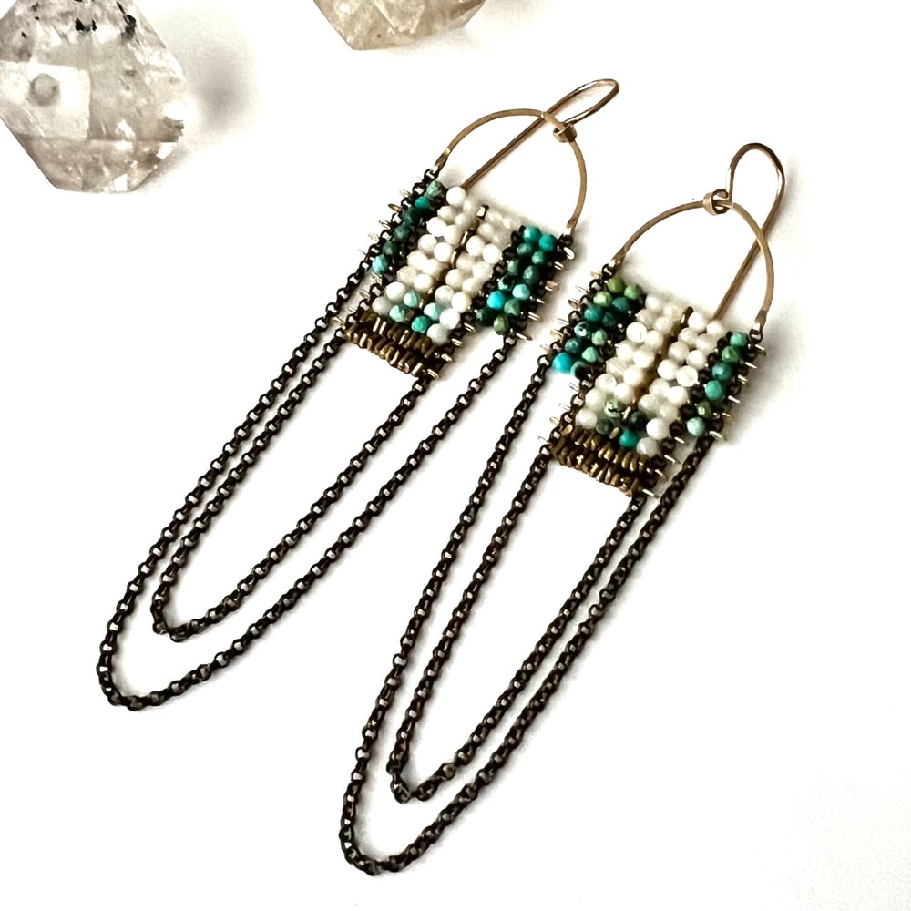 Image of Mother of Pearl and Turquoise Drape Earrings SALE