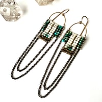 Image 3 of Mother of Pearl and Turquoise Drape Earrings