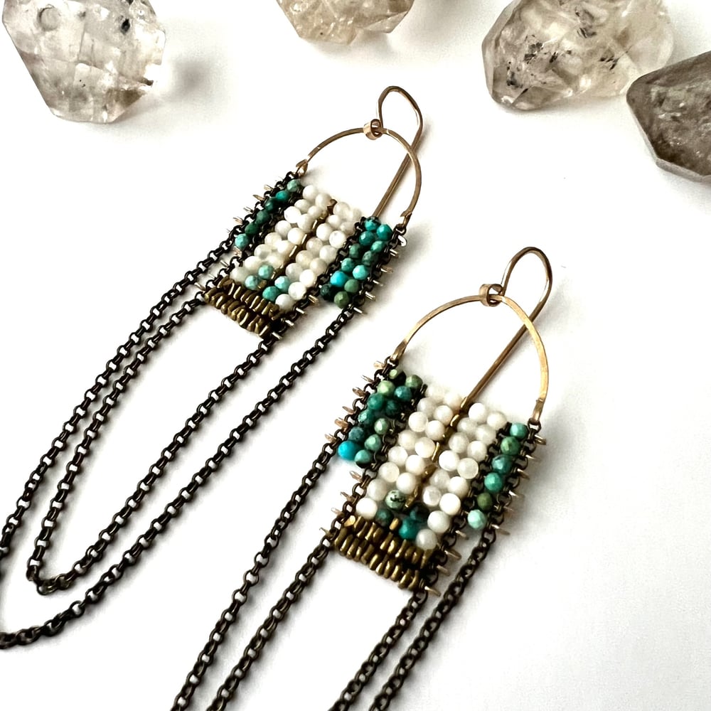 Image of Mother of Pearl and Turquoise Drape Earrings SALE