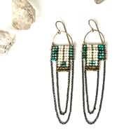 Image 5 of Mother of Pearl and Turquoise Drape Earrings