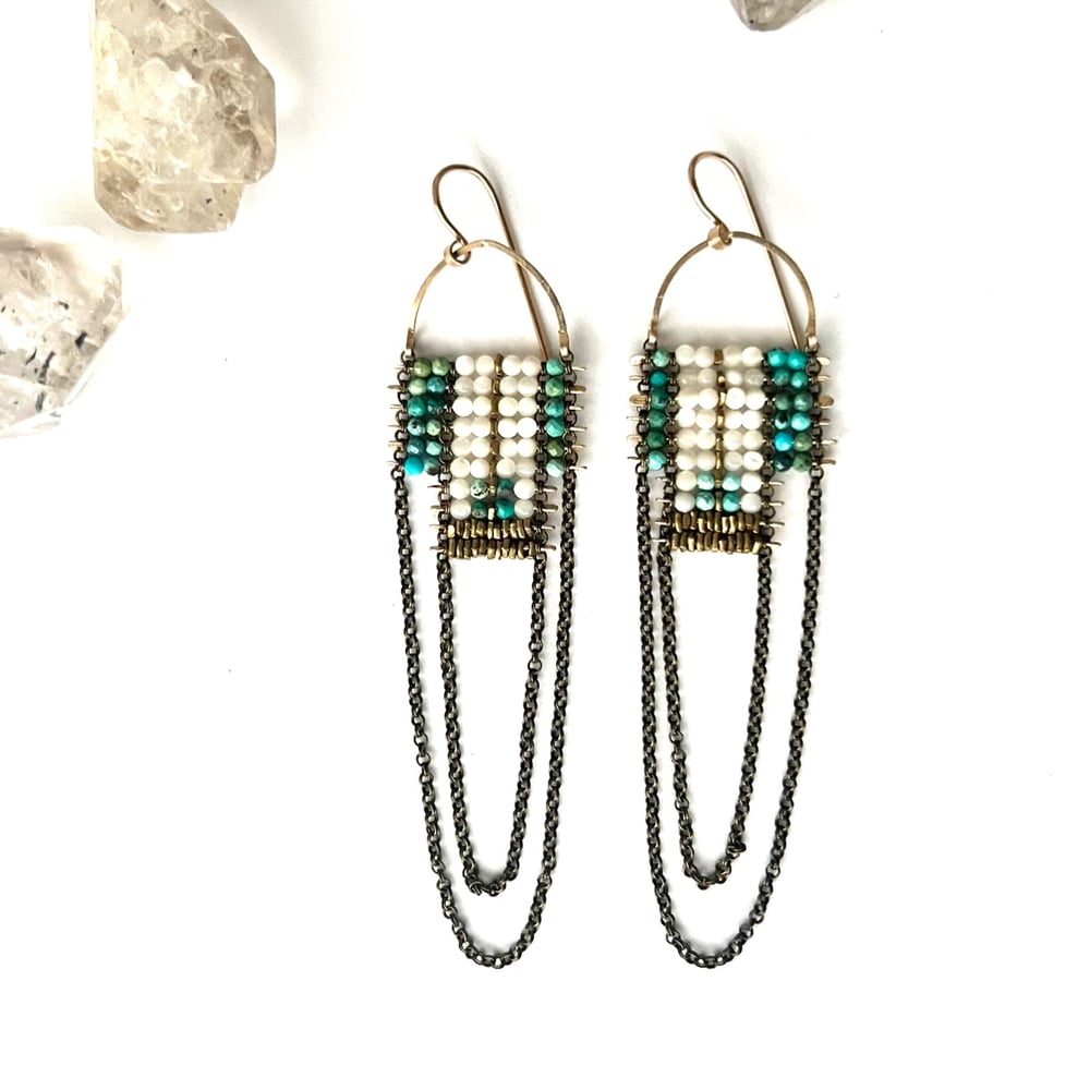 Image of Mother of Pearl and Turquoise Drape Earrings SALE