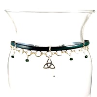 Image 1 of Green Leather and Silver Choker with Sterling Celtic Knot