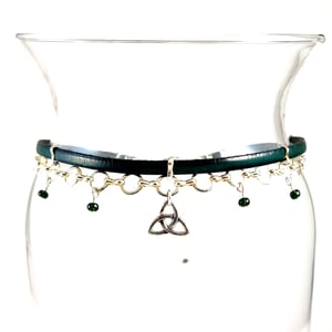 Image of Green Leather and Silver Choker with Sterling Celtic Knot