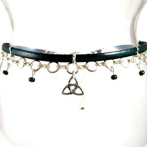 Image of Green Leather and Silver Choker with Sterling Celtic Knot