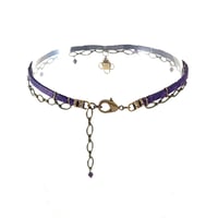 Image 3 of Purple Leather and Brass Choker with Amethyst Crystal