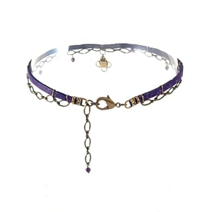 Image of Purple Leather and Brass Choker with Amethyst Crystal