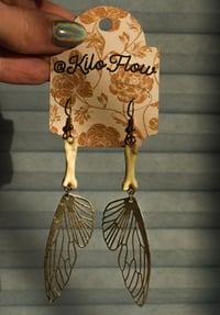 Image 1 of Coyote Toe Bone Gold Butterfly Wing Earrings 