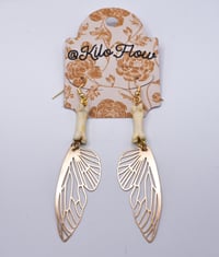 Image 2 of Coyote Toe Bone Gold Butterfly Wing Earrings 