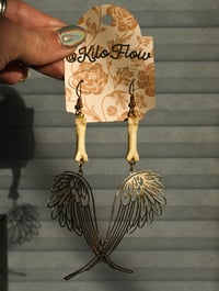 Image 1 of Coyote Toe Bone Gold Angel Wing Earrings
