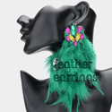 Festive Multi Stone and Feather Mardi Gras Party Earrings for Women, Fat Tuesday Jewelry,