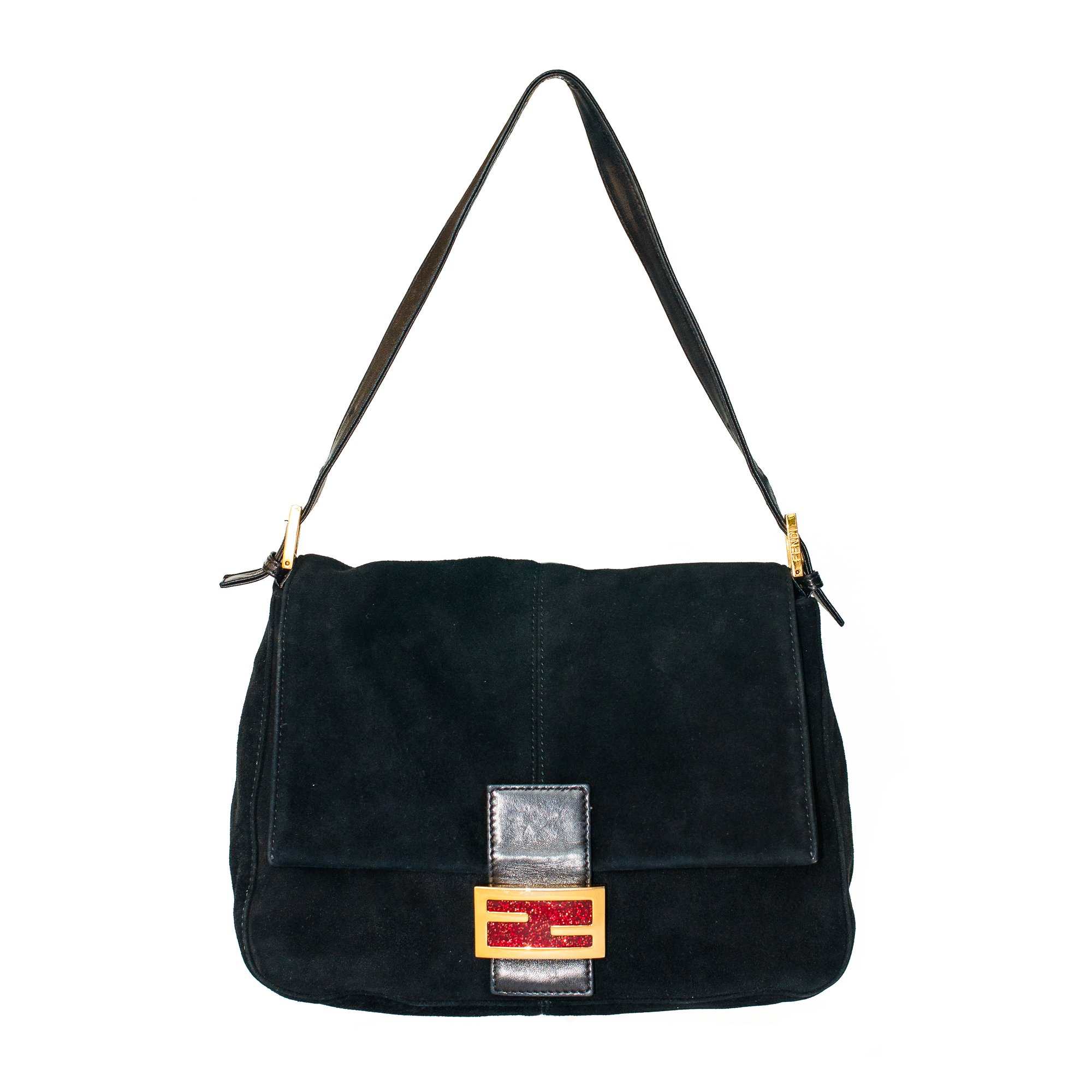 Image of Fendi Black Suede Mama Baguette Bag