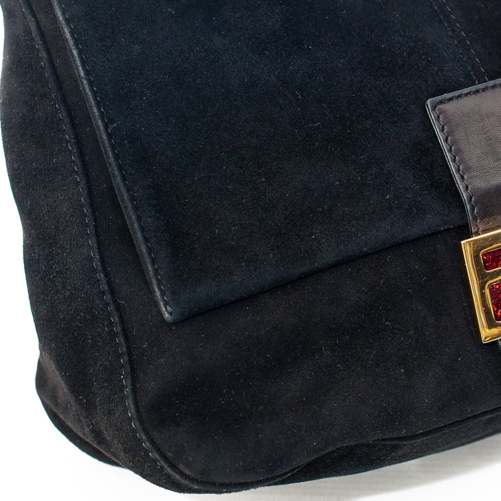 Image of Fendi Black Suede Mama Baguette Bag