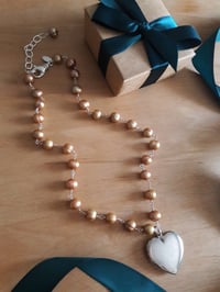 Image 1 of 5HA Taupe pearl necklace with Puffed Heart Pendant