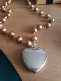 Image 2 of 5HA Taupe pearl necklace with Puffed Heart Pendant