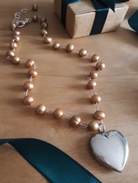 Image 3 of 5HA Taupe pearl necklace with Puffed Heart Pendant