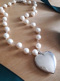 Image 2 of 5HB White Pearl and Puffy Heart Necklace