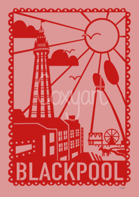 Image 1 of Blackpool Cut Out Style Print (Red/Pink)