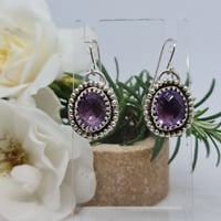 Image 1 of Silver and Rose Cut Amethyst Drop Earrings- (SJ009)