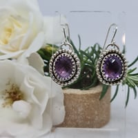 Image 2 of Silver and Rose Cut Amethyst Drop Earrings- (SJ009)