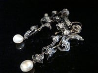 Image 1 of VICTORIAN EDWARDIAN 15CT YELLOW GOLD OLD ROSE CUT DIAMOND NATURAL PEARL EARRINGS