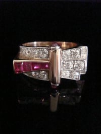 Image 1 of FINE QUALIY RETRO 18CT NATURAL RUBY DIAMOND 1.00ct TANK COCKTAIL RING