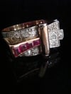 FINE QUALIY RETRO 18CT NATURAL RUBY DIAMOND 1.00ct TANK COCKTAIL RING