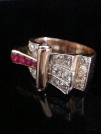 Image 3 of FINE QUALIY RETRO 18CT NATURAL RUBY DIAMOND 1.00ct TANK COCKTAIL RING