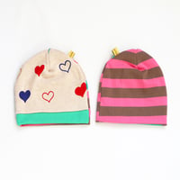 Image 2 of hearts pink green soft patchwork cotton blend sweater teen adult courtneycourtney beanie hat