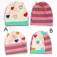 Image 4 of hearts pink green soft patchwork cotton blend sweater teen adult courtneycourtney beanie hat