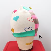 Image 5 of hearts pink green soft patchwork cotton blend sweater teen adult courtneycourtney beanie hat
