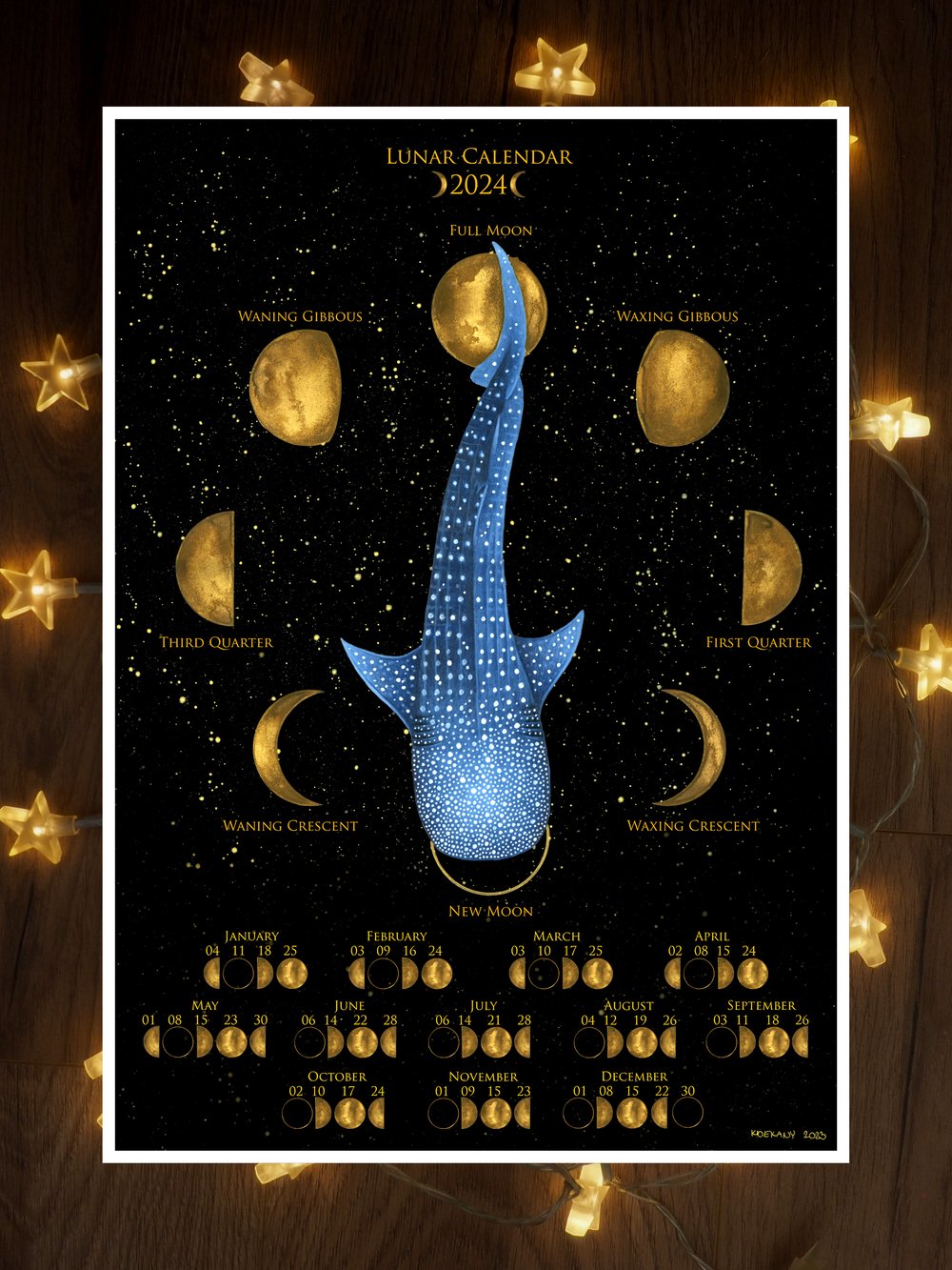Image of Moon Calendar 2024 Lunar Whale Shark Art Print