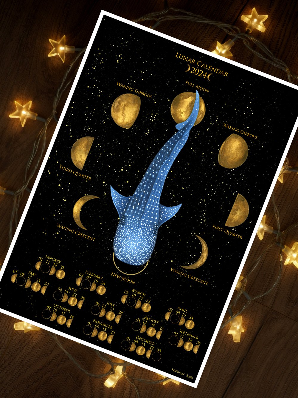 Image of Moon Calendar 2024 Lunar Whale Shark Art Print