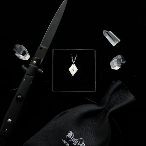 Image of NAUTHIZ DIAMOND. KING DUDE COLLAB. 13/13 ↟ recycled sterling silver. w/ pouch & card signed by KD