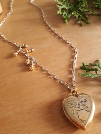Image 1 of 5HE Gold Heart Locket on Sterling Chain