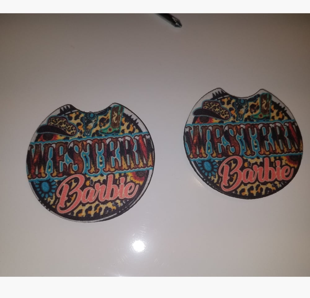 Image of Western barbie car coasters