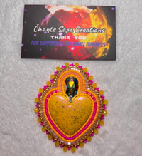 Image 4 of Hand Polish Yellow Heart XL Beaded Earrings 