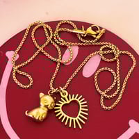 Image 2 of Cute Kitty Cat and Spiky Heart Gold Chain