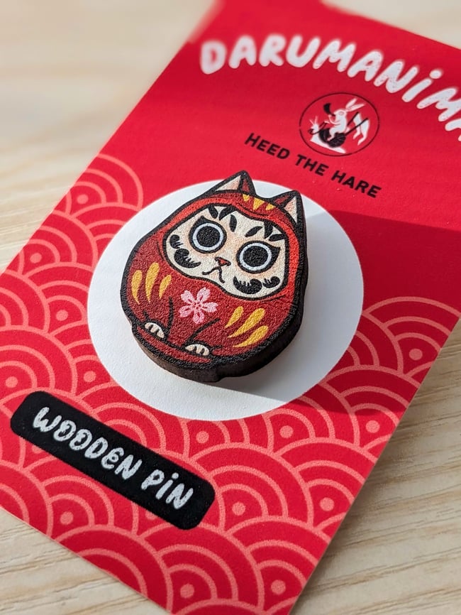 Daruma Animal Wood Pins