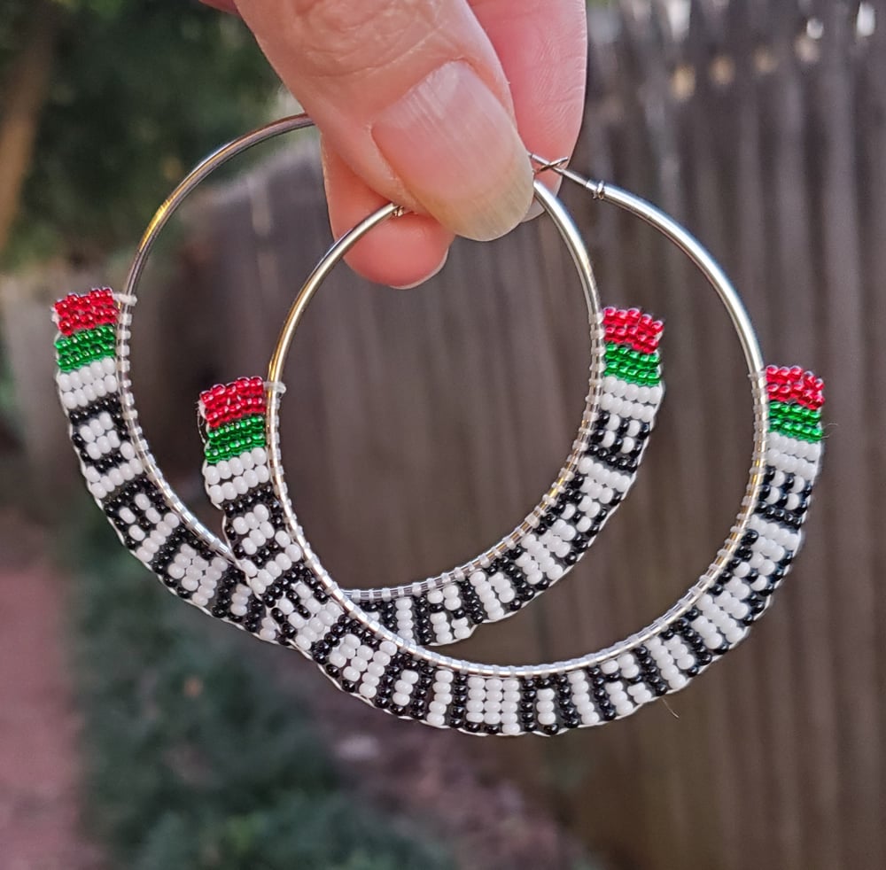 Image of DECOLONIZE Beaded Hoop Earrings- Red, Green, White, Black