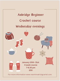 Image 1 of Axbridge Beginner Crochet Course Wednesday January 10th-31st 