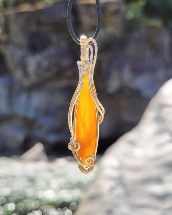 Image of Wire Wrapped Orange Banded Agate Pendant | Sterling Silver Wire Art | Sacral Chakra Crystal
