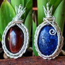 Image 1 of Silver Copper Red Tigers Eye & Lapis Lazuli Reversible Pendant | Third Eye & Root Chakra Crystal