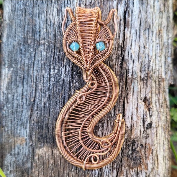 Image of Copper Swarovski Crystal Fox Wire Wrap Pendant | Animal Wire Art | Fox Totem