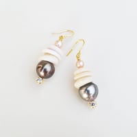 Image 1 of Tahitian Pearl Puka Shell Earrings 