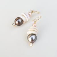 Image 2 of Tahitian Pearl Puka Shell Earrings 
